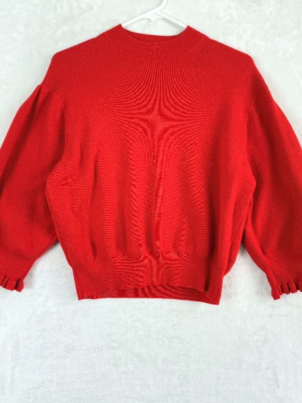 Madewell Merino Wool Ruffle Puff Mock Sweater Womens XL Red Holiday Winter